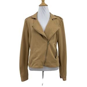 BCBGMaxazria Jacket Womens M Medium Camel Moto Zip Notch Shoulder Pad Pockets